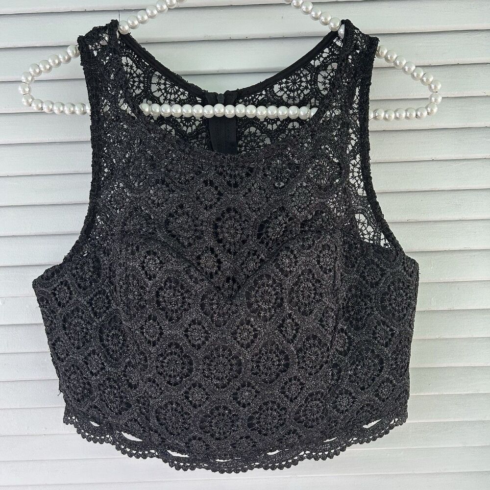 Coquette Dark Romantic Lace Sheer Crop Top Size 11‎ Black Y2K Witchy Goth Punk